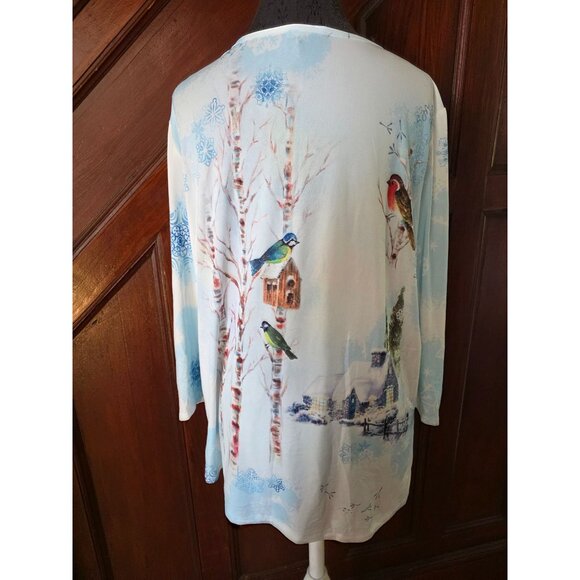 Cactus Winter Bird Print Long Sleeve Top XL - Picture 2 of 9